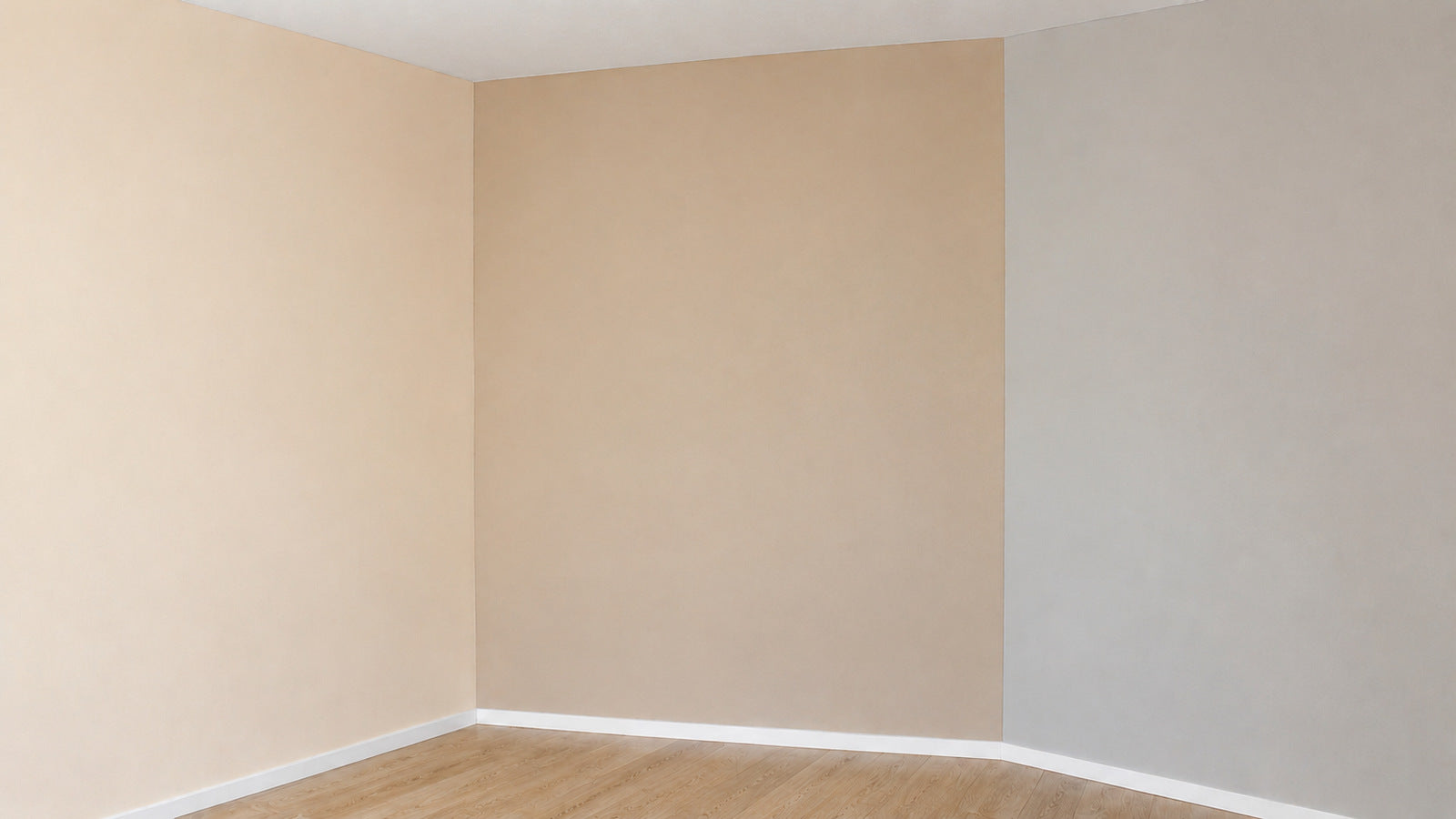 Tre pareti affiancate in tre diverse tonalita di beige, tortora e greige