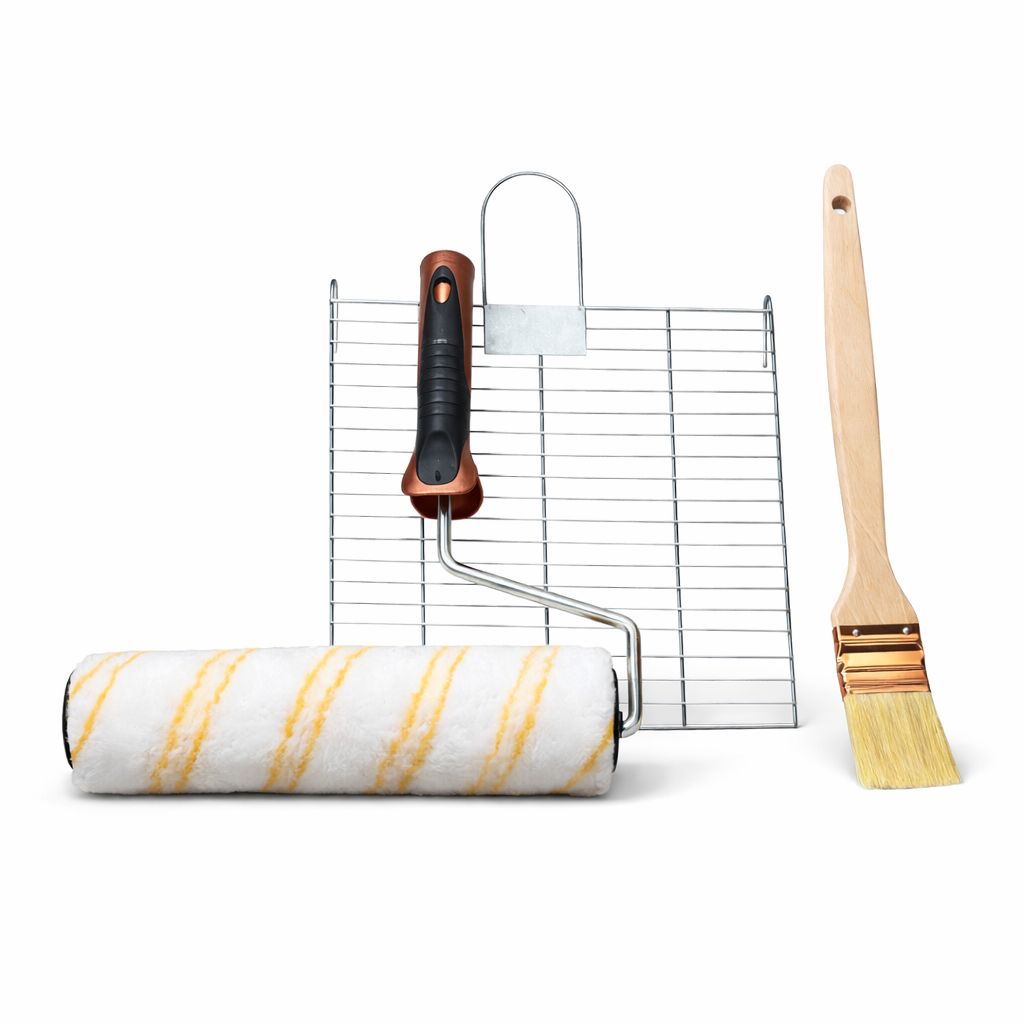 Kit rullo nylon pelo medio, pennello, rete per imbiancare