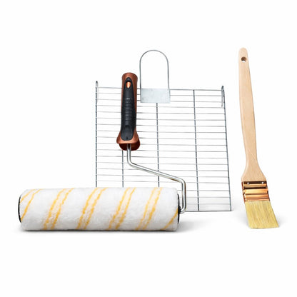 Kit rullo nylon pelo medio, pennello, rete per imbiancare