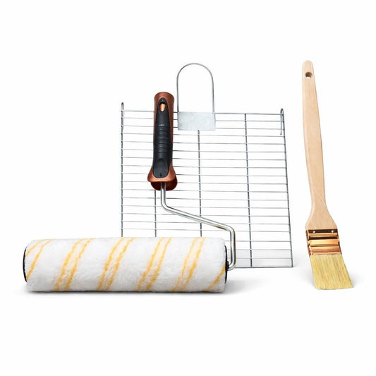 Kit rullo nylon pelo medio, pennello, rete per imbiancare