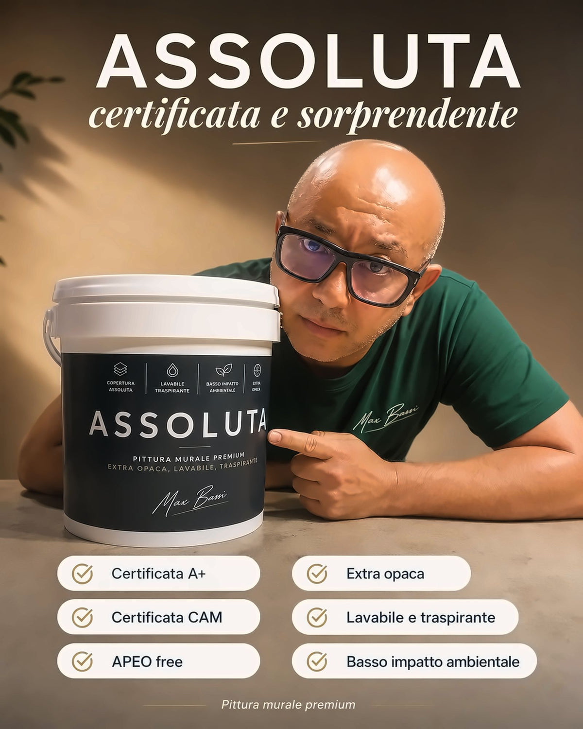 Assoluta certificata A+, CAM e APEO free, extra opaca, lavabile e traspirante