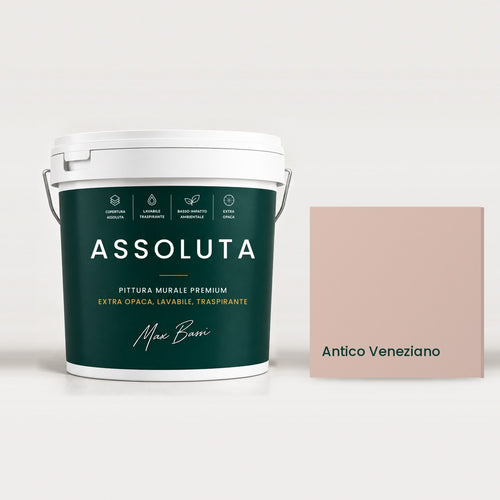 Assoluta Antico Veneziano, pittura murale opaca lavabile: secchio e campione colore 15x15