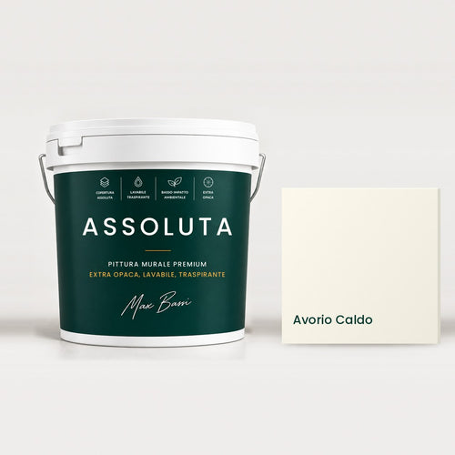 Assoluta Avorio Caldo, pittura murale opaca lavabile: secchio e campione colore 15x15